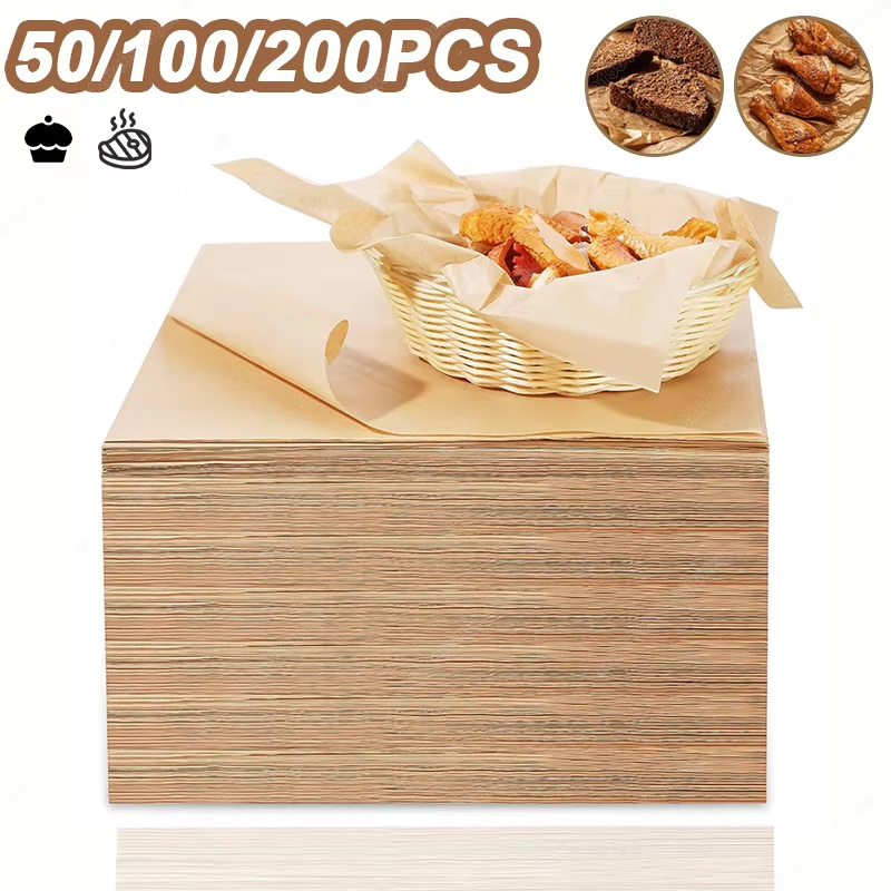 Kitchen Baking Products - 50/100/200PCS กระดาษรองอบ Parchment แผ่นอบเตาอบ Air Fryer