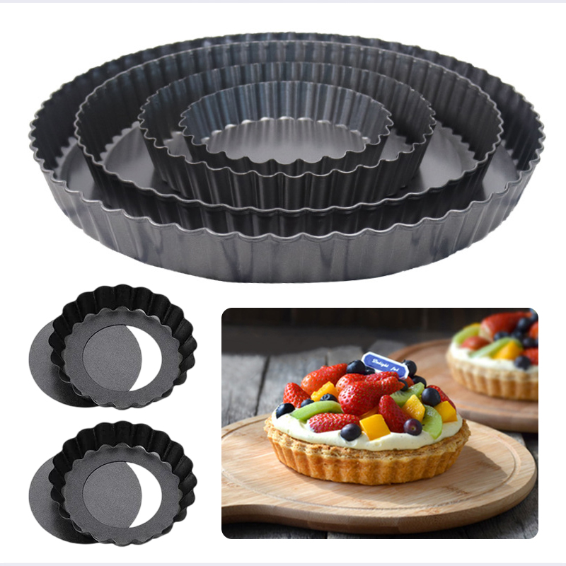Tart Pan Loose - ถาดอบ 4/6/8/9 นิ้วที่ถอดออกได้หลวมด้านล่างรอบ Bakeware เหล็กคาร์บอนครัวเบเกอรี่เครื่องมือไข่ Tart