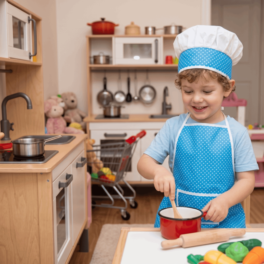 Baking Kitchen Set Up - ชุดแต่งกายเชฟ หมวกเชฟ ชุดผ้ากันเปื้อนสำหรับเด็ก ผ้ากันเปื้อนทำขนม โพลีเอสเตอร์ ชุดของเล่นทำครัว