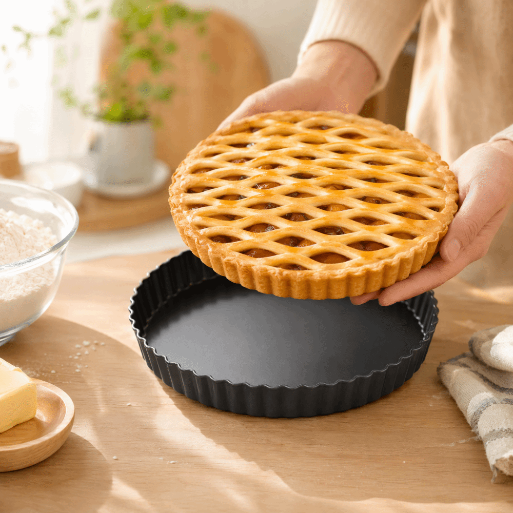 Tart Pan Loose - ถาดอบทาร์ตเหล็กกล้าคาร์บอนคุณภาพสูง แบบไม่ติดกระทะ ก้นถอดได้ ถาดอบคิช ฐานหลวม ถอดออกง่าย