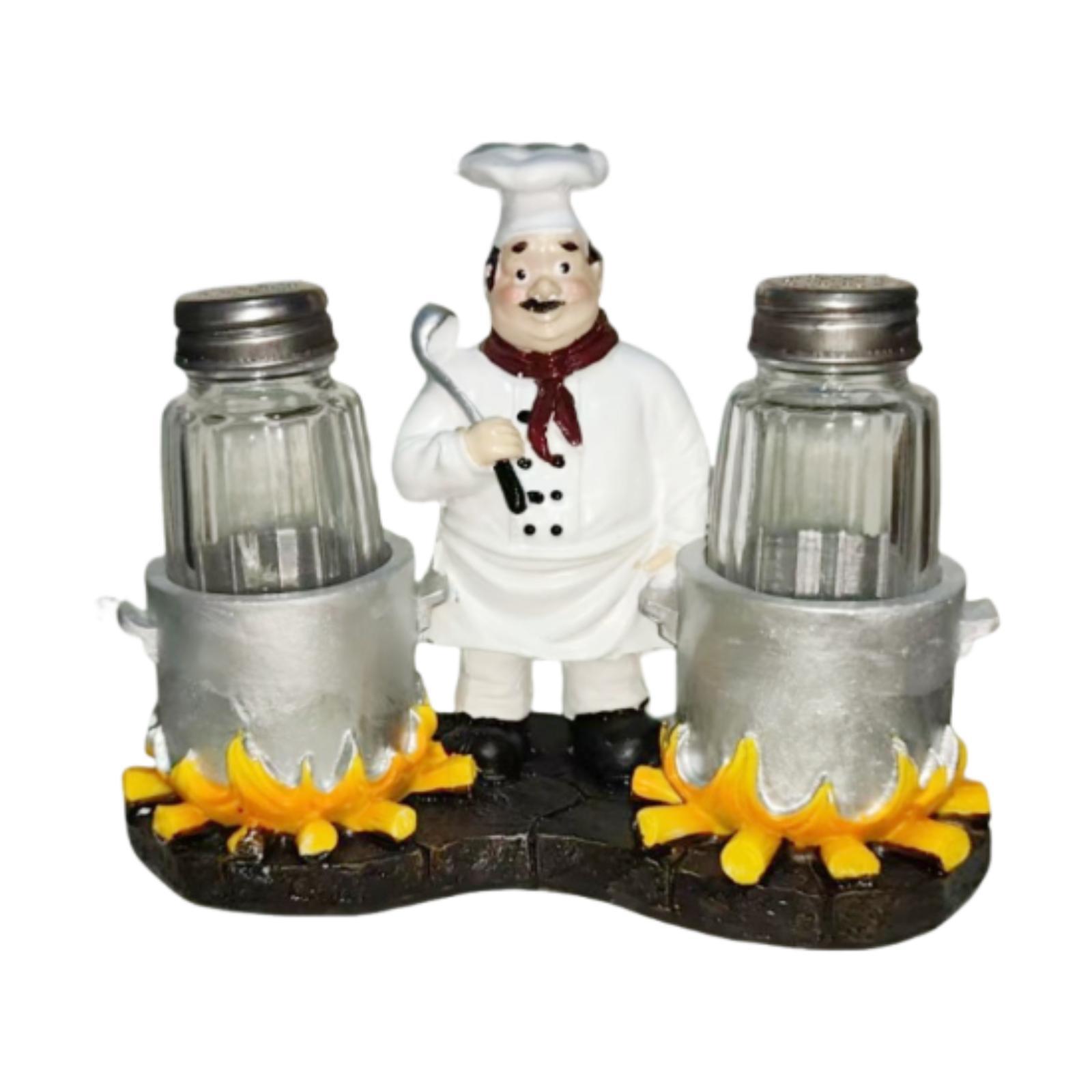 Kitchen Set Bakery - ชุดเครื่องปรุงพริกไทยพร้อมที่วางเรซิ่นแบบเติมได้ ตกแต่งด้วยรูปเชฟและกระปุกพริกไทย สำหรับครัว ร้านเบเกอรี่ และงานอดิเรก